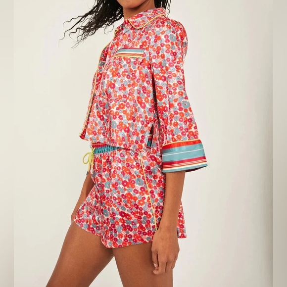 Free People PILLOW TALK PJ SET Satin PJ poppy red $88 - Picture 7 of 12